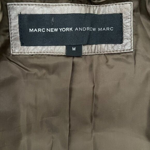 Marc New York Olive Leather Moto Jacket Zip Banded Collar Medium - Picture 8 of 16